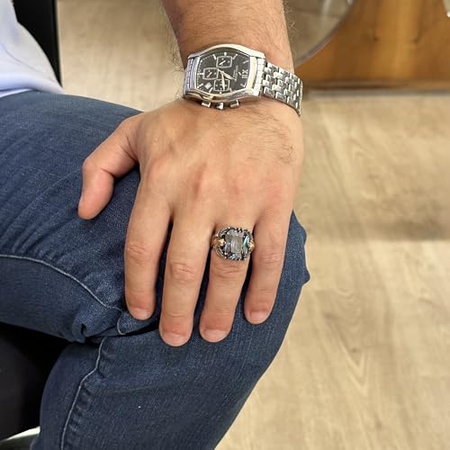 El İşi 925 Ayar Gümüş Erkek Kartal Yüzük, Mistik Topaz Taşlı
