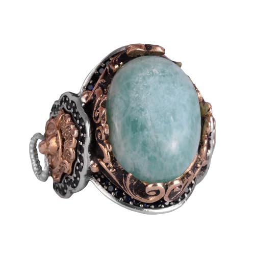 Aslan Erkek Gümüş Yüzük, Doğal Taş Yüzük - 925 Ayar Gümüş Yüzük (Amazonite)
