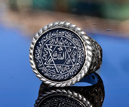 Gümüş Erkek Yüzük, Doğal Siyah Oniks Taş, King Solomon's Seal Yüzük, El İşi Takı