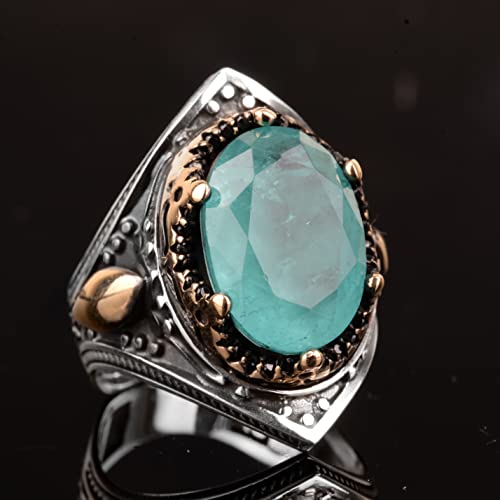 El İşi Vintage Erkek Yüzük - Made ile 925 Ayar Gümüş, Paraiba Taş, Artisan Takı