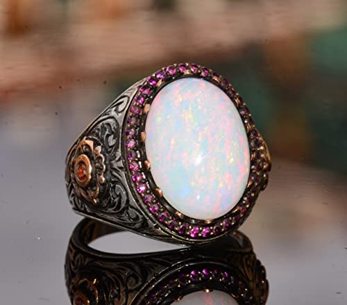 Doğal Avustralya Opal Taş Yüzük, 7.55 Karat, Gümüş Yüzük