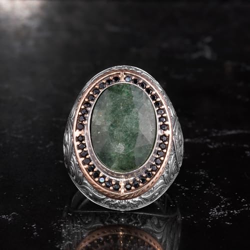 Doğal Taşlı Erkek Büyük Yüzük – Oval Taşlı Vintage Bizans İşlemeli Bildiri Yüzüğü-Antik Telkari 925 Ayar Gümüş Takı (Züm