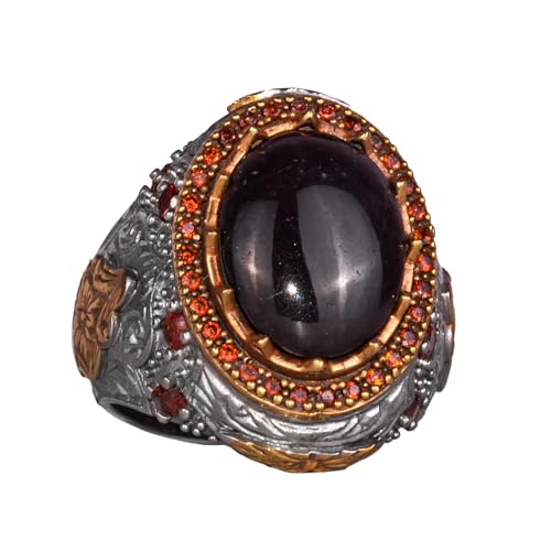 925 Ayar Gümüş Yüzük - El İşi Vintage Tasarım ile Doğal Yıldız Granat Taş