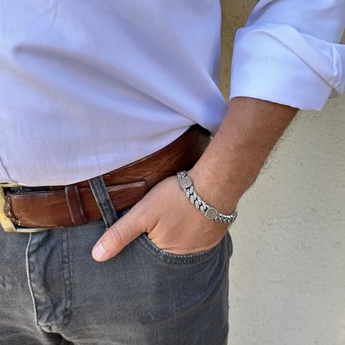 925 Ayar Gümüş Erkek Bilezik, Vintage Lace Tasarım, El İşi Zincir Bilezik