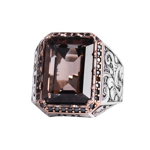 KAMBO Natural Gemstone Ring for Men 925 Sterling Silver-Rectangular Statement Ring Handmade Jewelry (Smoky Topaz) - 2