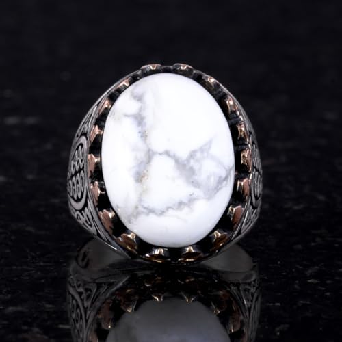 925 Ayar Gümüş Erkek Yüzük - Howlite Taş ile El İşi Zariflik