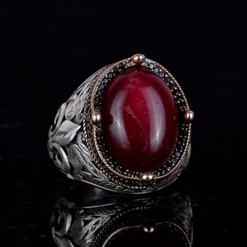 925K Gümüş El İşi Erkek Yüzük - Available ile Different Doğal Stones (Kabason Yakut)