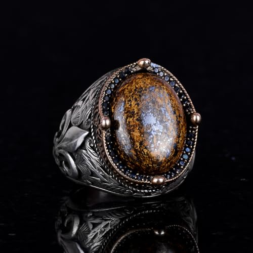 925K Gümüş Workmanship Erkek Yüzük - Available ile Various Doğal Stones (Bronzite)