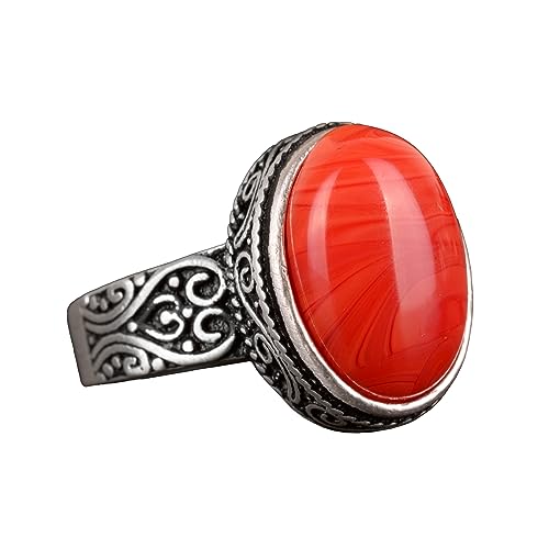 925 Ayar Gümüş Erkek Yüzük, Doğal Taş Yüzük, Kırmızı Mercan Taş, Gümüş Takı, Mercan Taş Yüzük