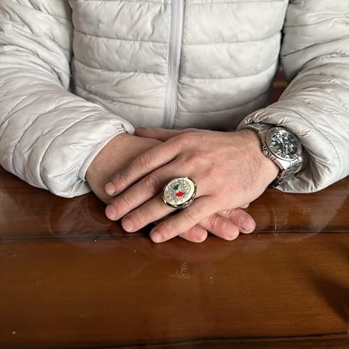 KAMBO Doğal Inci Taş Osmanlı İmparatorluğu Amblemi Büyük Yüzük Erkekler için 925 Ayar Gümüş Bronz Detaylı El Yapımı Bildirimi Yüzük - 6