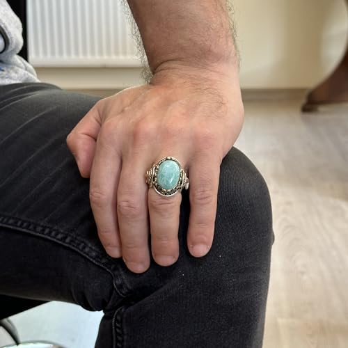 Aslan Erkek Gümüş Yüzük, Doğal Taş Yüzük - 925 Ayar Gümüş Yüzük (Amazonite)
