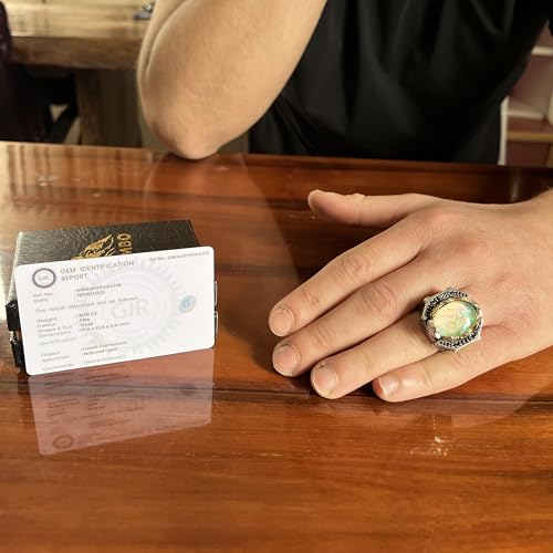 Sertifikalı Doğal Opal Taşlı Büyük Erkek Yüzük 925 Ayar Gümüş – Siyah Detaylı ve Bronz Vurgu Tasarımlı El Yapımı Bildiri