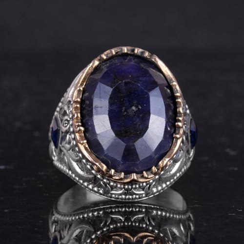 Doğal Safir Taşlı El İşi Yüzük - 925 Ayar Gümüş