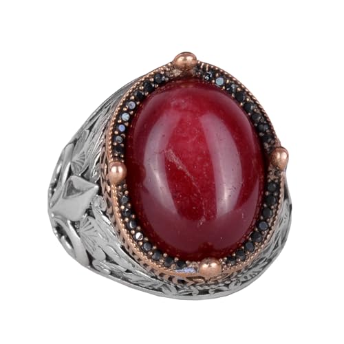 925K Gümüş El İşi Erkek Yüzük - Available ile Different Doğal Stones (Kabason Yakut)