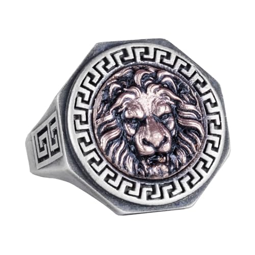 925 Ayar Gümüş Yüzük - Greek Key Tasarım Erkek Yüzük - El İşi Yüzük (Aslan)