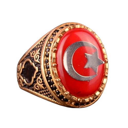 925 Ayar Gümüş Yüzük - Symbol Yüzük - Erkek Yüzük (Yıldız and Hilal)