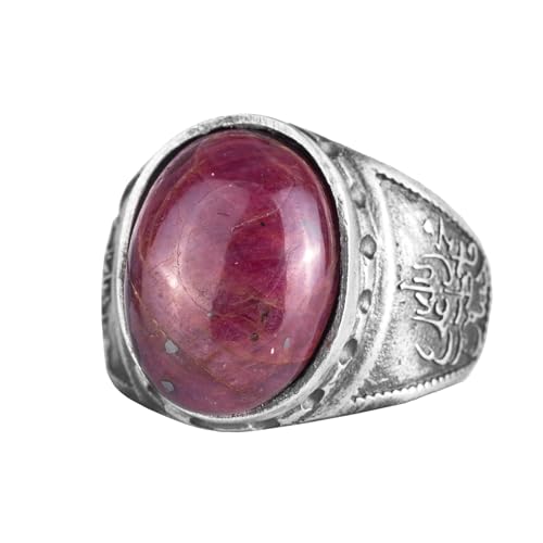 KAMBO Doğal Yakut Taş Erkek Yüzük 925 Ayar Gümüş - Oyulmuş Vintage Tasarım El Yapımı Takı ile Oval Yakut Bildirimi Yüzük
