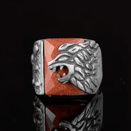 Gümüş Erkek Aslan Animal Yüzük - El İşi ile Artificial Goldstone Taş