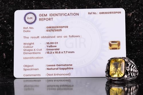 KAMBO Sertifikalı Sarı Safir Akrep Yüzük Erkek - 925 Ayar Gümüş Bildiri Yüzüğü - Doğal Taşlı El Yapımı Gotik Osmanlı Tak