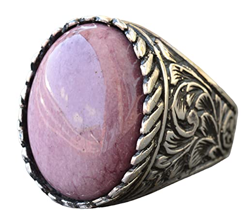 925 Ayar Gümüş Yüzük - Doğal Taş Yüzük - Rhodonite