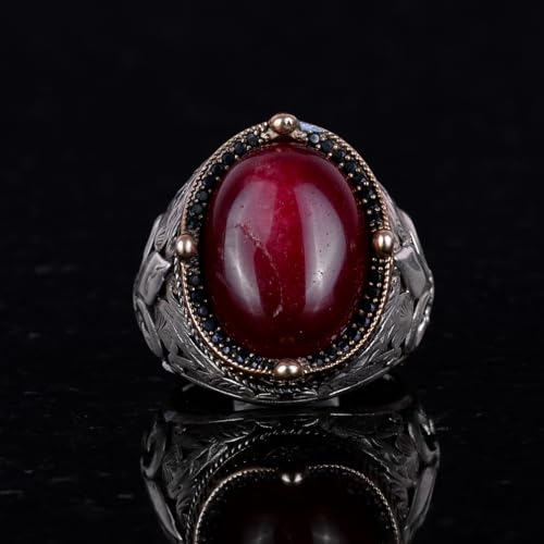 925K Gümüş El İşi Erkek Yüzük - Available ile Different Doğal Stones (Kabason Yakut)