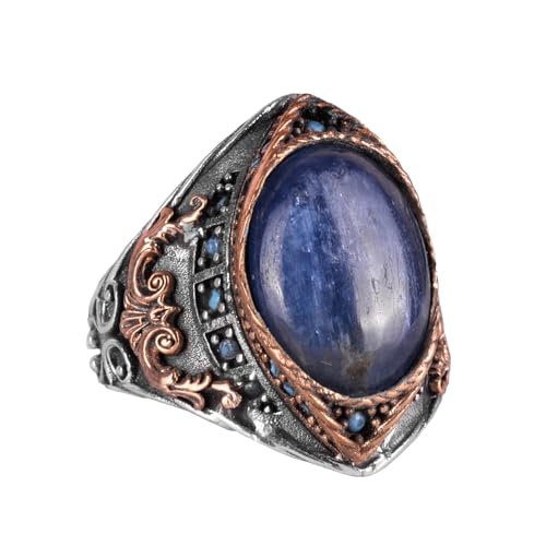 Doğal Kyanite Yüzük, El İşi Gümüş Erkek Yüzük