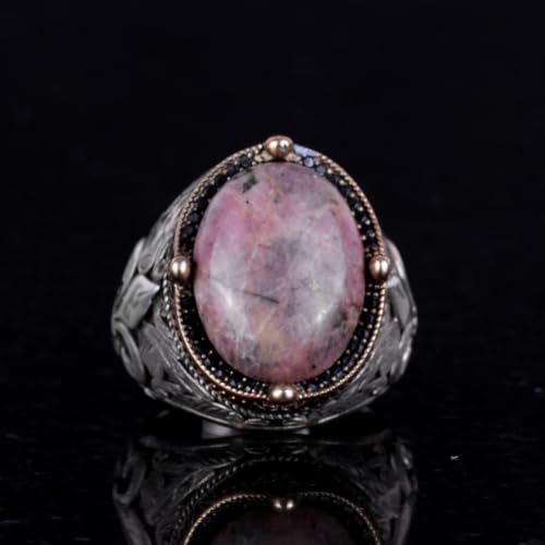 925K Gümüş El İşi Erkek Yüzük - Available ile Various Doğal Stones (Rhodonite)