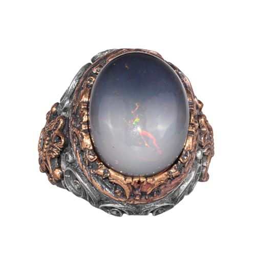 925 Ayar Gümüş Erkek Yüzük - Gerçek Oval Opal Taşlı - Desenli