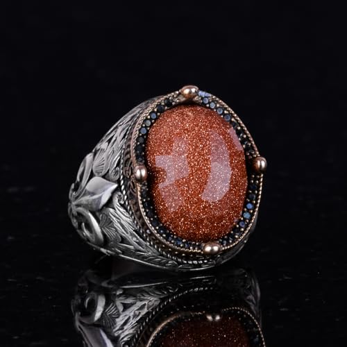 925 Ayar Gümüş Yüzük ile Premium Artificial Stones (Made Kahverengi Güneş Taş)
