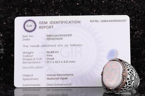 KAMBO Sertifikalı Doğal Opal Erkek Yüzük 925 Ayar Gümüş – Osmanlı Esintili Çiçek Desenli Vintage Telkari Bildiri Yüzüğü
