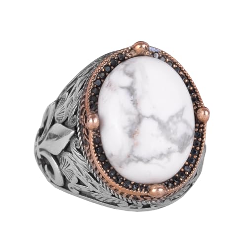 925 Ayar Gümüş El İşi Erkek Yüzük - Available ile Different Doğal Stones (Howlite)