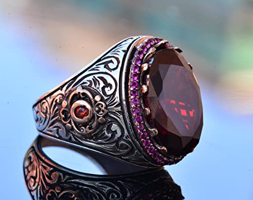 Granat Taşlı Kral Yüzük, Gümüş Erkek Yüzük
