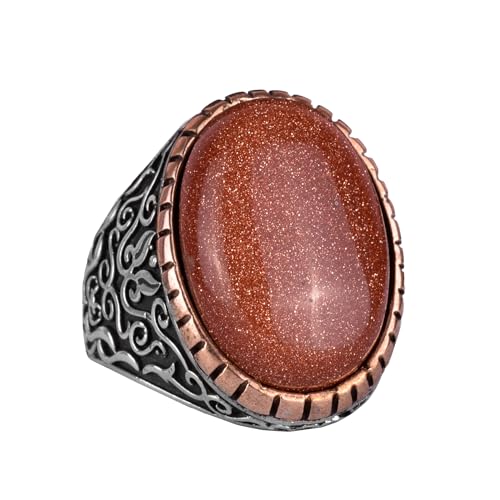 Artificial Taş Yüzük, 925 Ayar Gümüş Erkek Yüzük, Big Yüzük (Kahverengi Sunstone Artificial Taş)