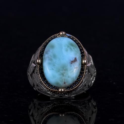 925K Gümüş El İşi Erkek Yüzük - Available ile Various Doğal Stones (Larimar)