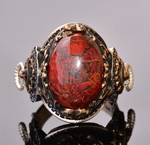 El İşi 925 Ayar Gümüş Erkek Yüzük, Aslan Tasarım, Bloodstone Taşlı