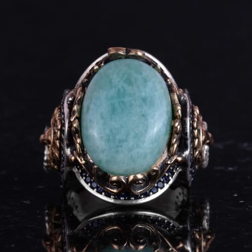 Aslan Erkek Gümüş Yüzük, Doğal Taş Yüzük - 925 Ayar Gümüş Yüzük (Amazonite)