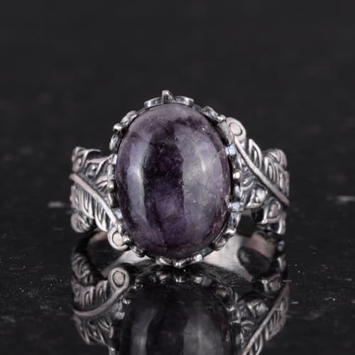 Vintage Bohemian Tasarım Gümüş Kadın Yüzük ile Doğal Kabason Safir Taş