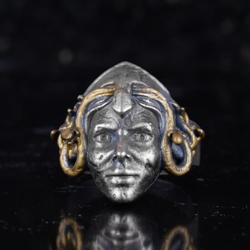 KAMBO 925 Ayar Gümüş Medusa Başlı Erkek Yüzük – El Yapımı Mitolojik Gotik Yüzük (Altın Kaplama)