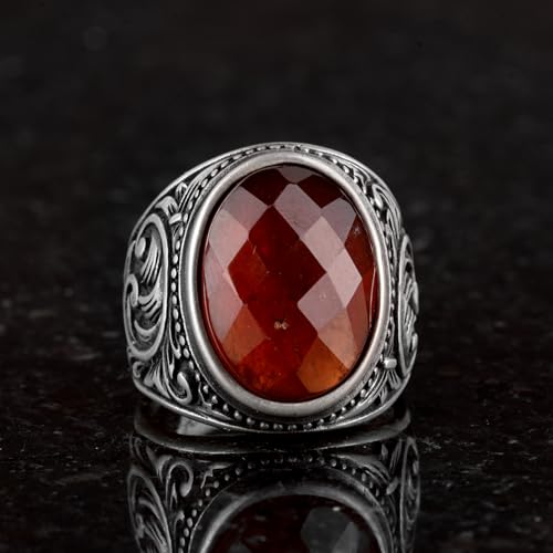 Doğal Granat Taş Yüzük - 925 Ayar Gümüş