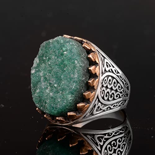 Druzy Kuvars Taş - 925 Gümüş Erkek Yüzük