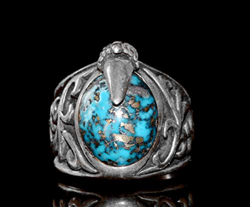 KAMBO Gümüş Erkek Claw Yüzük - Doğal Arizona Turkuaz Değerli Taş, 14 Carat