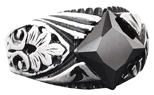 El İşçiliği 925 Ayar Gümüş Erkek Yüzük ile Doğal Obsidyen Taş, Intricate Floral Tasarım, Perfect için Scorpio, Eşsiz Aly