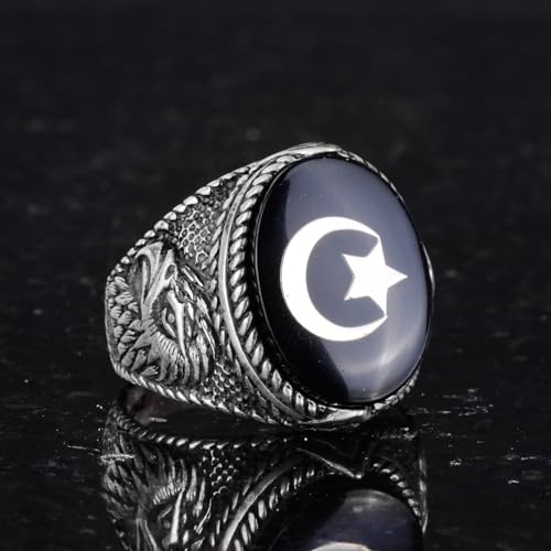 Hilal ve Yıldız Kartal Yüzük - 925 Ayar Gümüş
