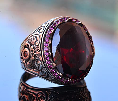 Granat Taşlı Kral Yüzük, Gümüş Erkek Yüzük