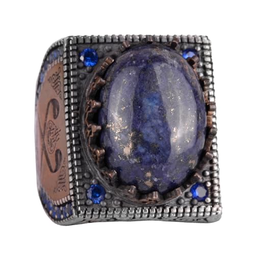 Doğal Taş Yüzük - 925 Ayar Gümüş İslami Yüzük - El İşi Hat Yazılı Yüzük (Lapis Lazuli)