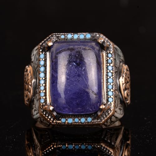 Doğal Tanzanite Taş Yüzük, El İşi 925 Ayar Gümüş Yüzük