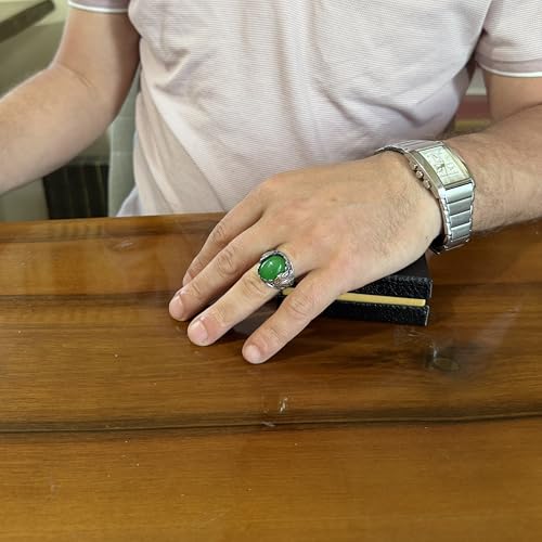 KAMBO Doğal Taşlı Erkek Yüzük 925 Ayar Gümüş - Büyük Çiçek İşlemeli Bildiri Yüzüğü - Erkekler için El Yapımı Vintage Yüz