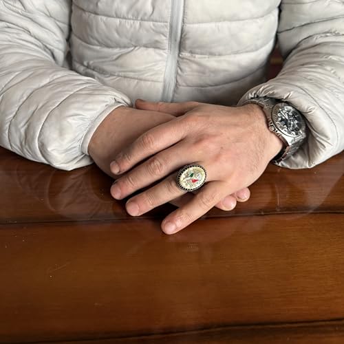 KAMBO Doğal İnci Taşlı Osmanlı Arması Erkek Yüzük 925 Ayar Gümüş Tugra Motif El Yapımı Miras Yüzük