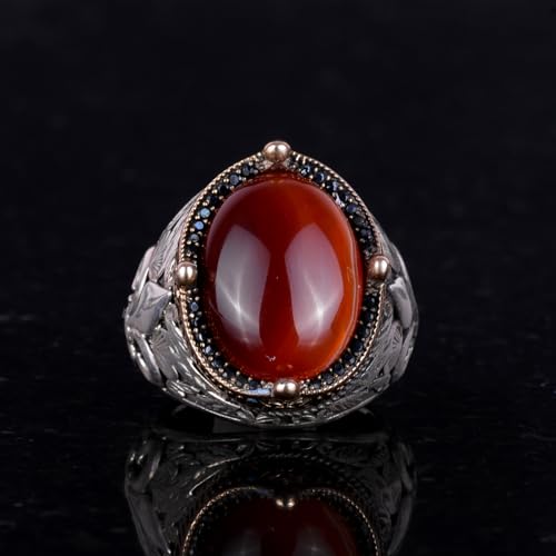 925 Ayar Gümüş El İşi Erkek Yüzük - Available ile Various Doğal Stones (Kırmızı Akik)