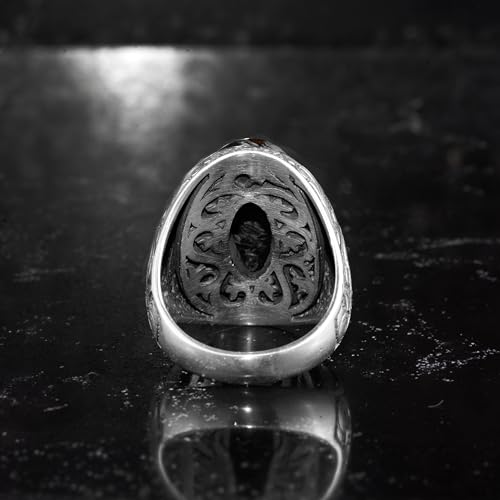 KAMBO Sembollü Büyük Erkek Yüzük 925 Ayar Gümüş - Motifli Bildiri Yüzüğü - Antik İlham Veren Vintage Bizans Kazınmış Erk